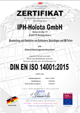 Environmental certificate ISO 14001 (2008)
